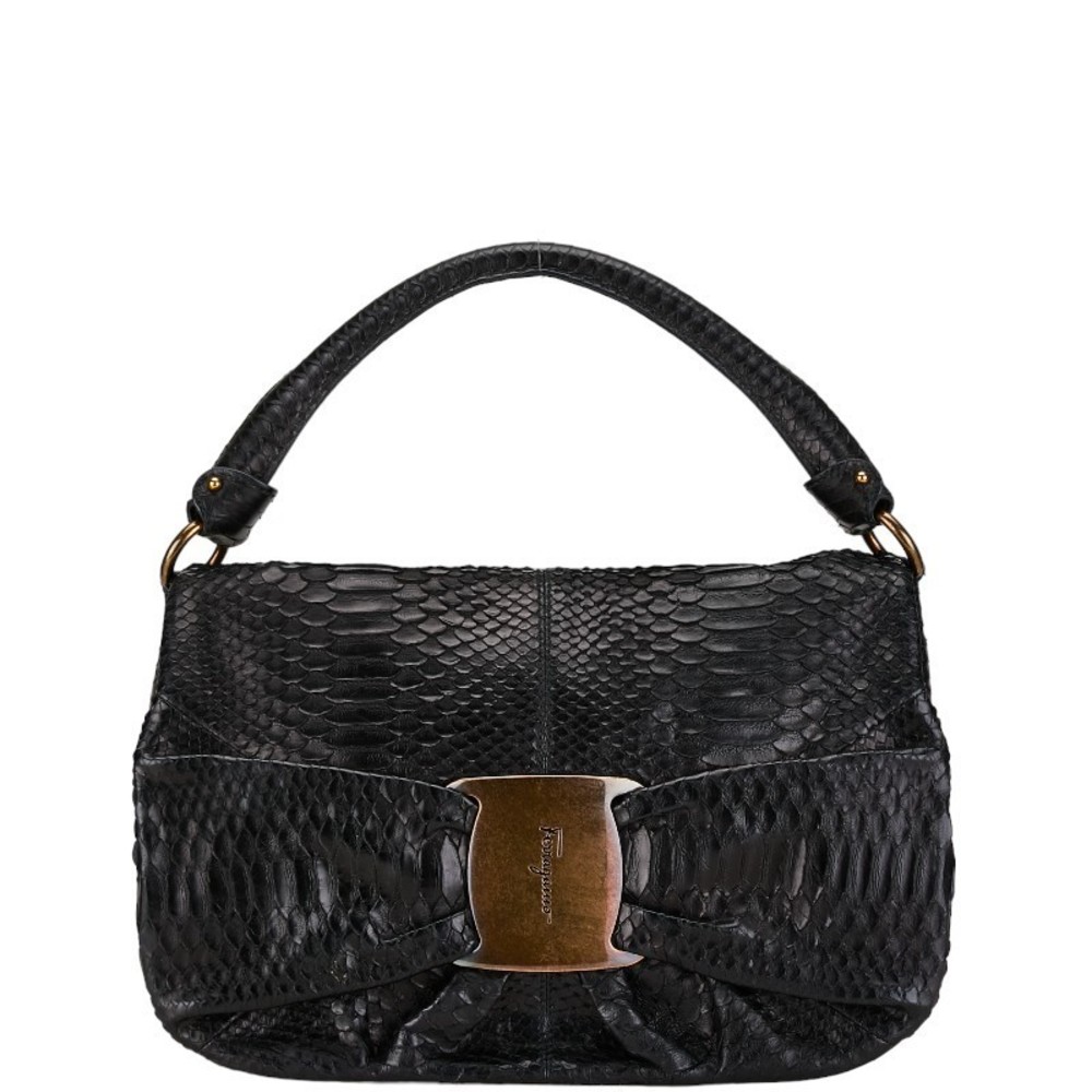 Salvatore Ferragamo Python Logo Handbag Leather B… - image 1
